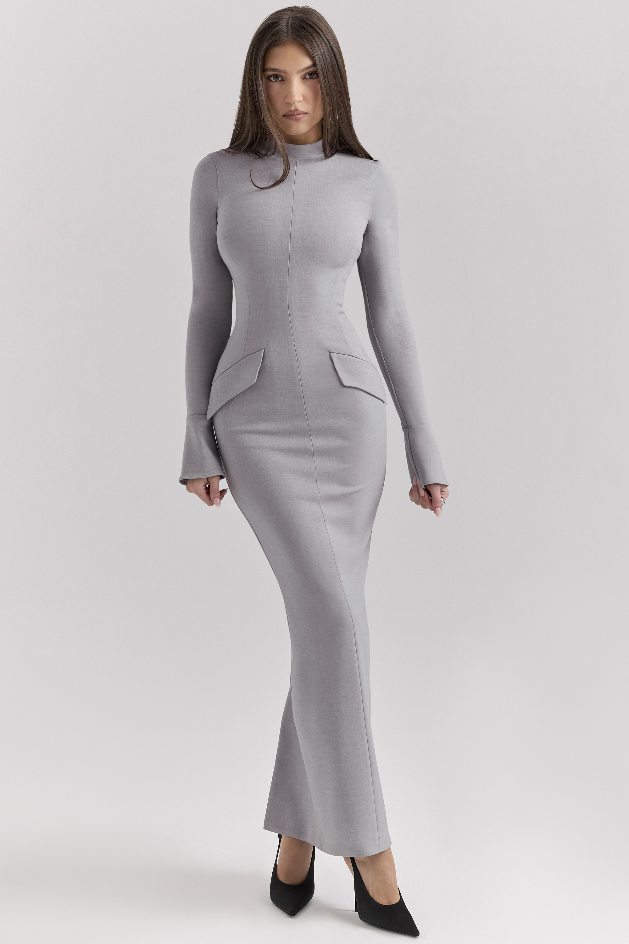 Marie-Louise Light Grey Bodycon Maxi Dress - luluinthesky
