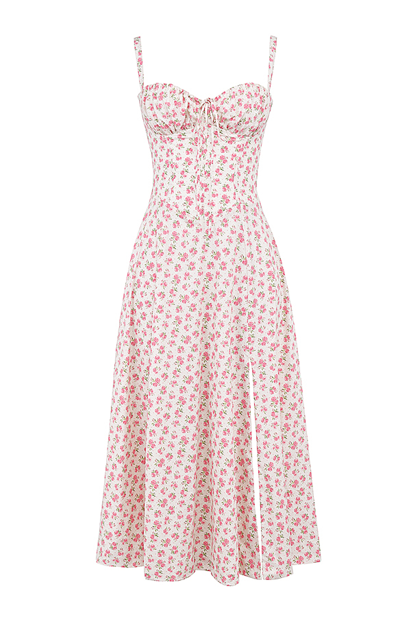 Carmen White Rosebud Print Cotton Bustier Sundress - luluinthesky