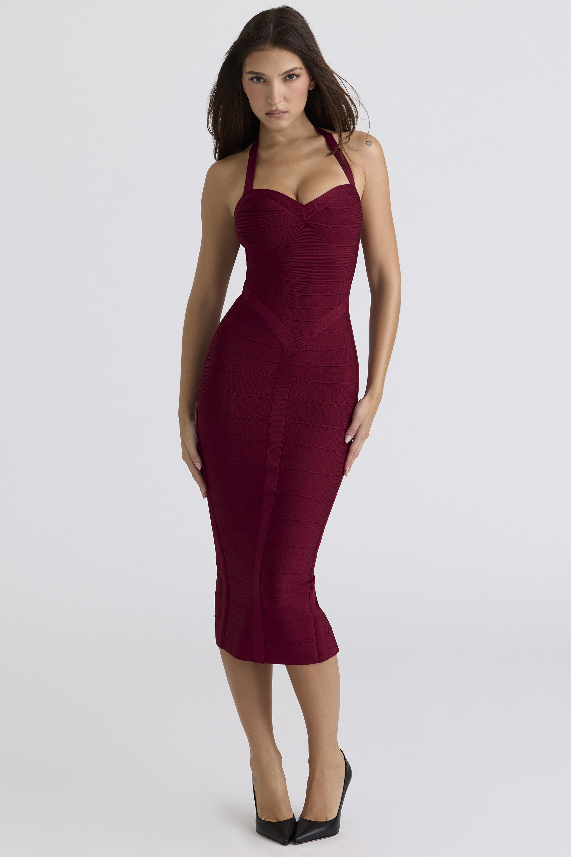 The Supermodel Ruby Halter Neck Bandage Midi Dress - luluinthesky