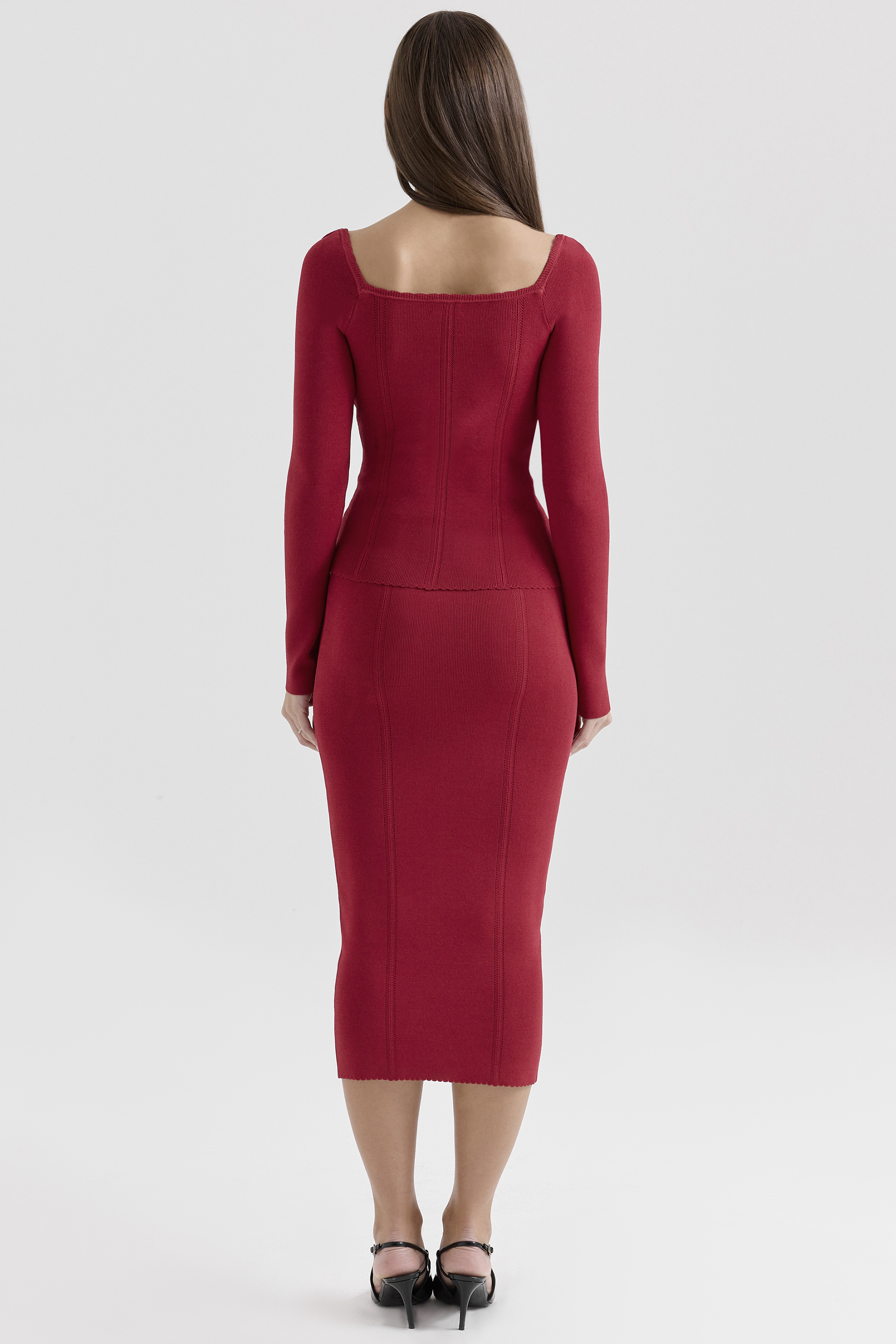 Eliane Red Bodycon Midi Skirt - luluinthesky