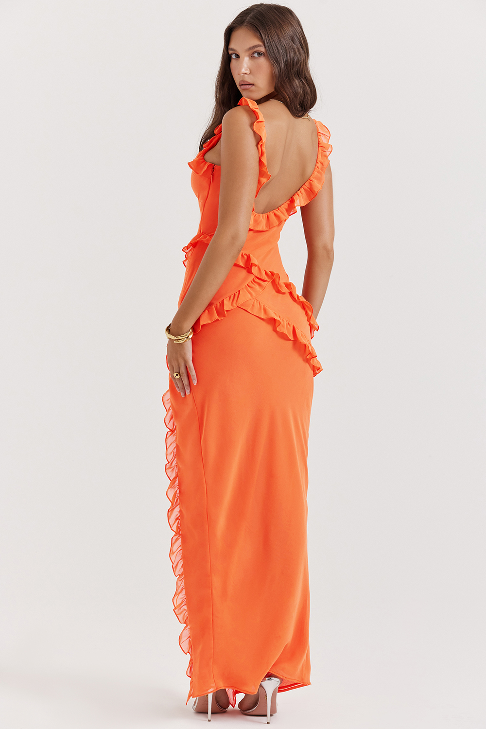 Pixie Flame Orange Ruffle Maxi Dress - luluinthesky