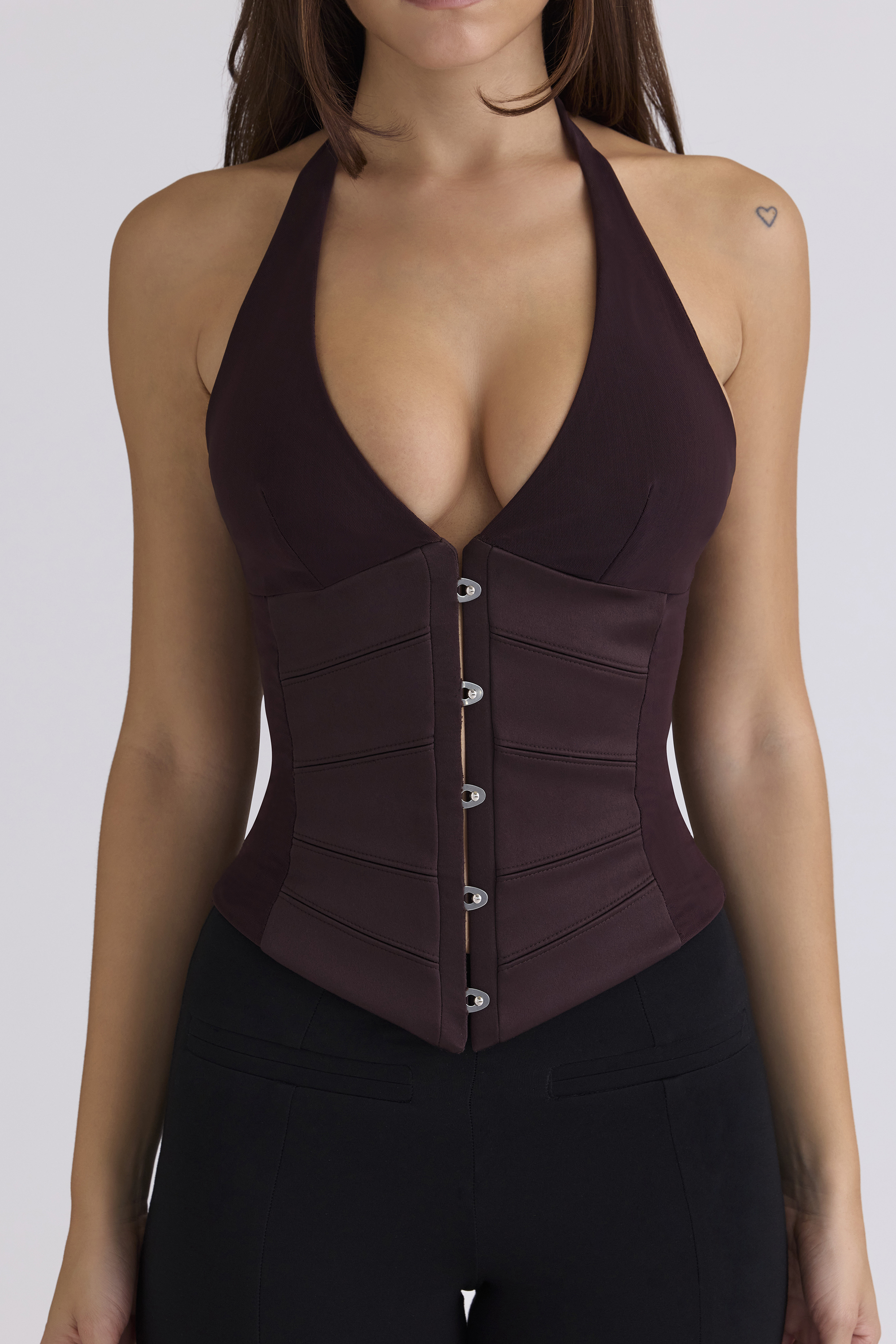Lia Chocolat Satin Waist Cinch Corset Top - luluinthesky