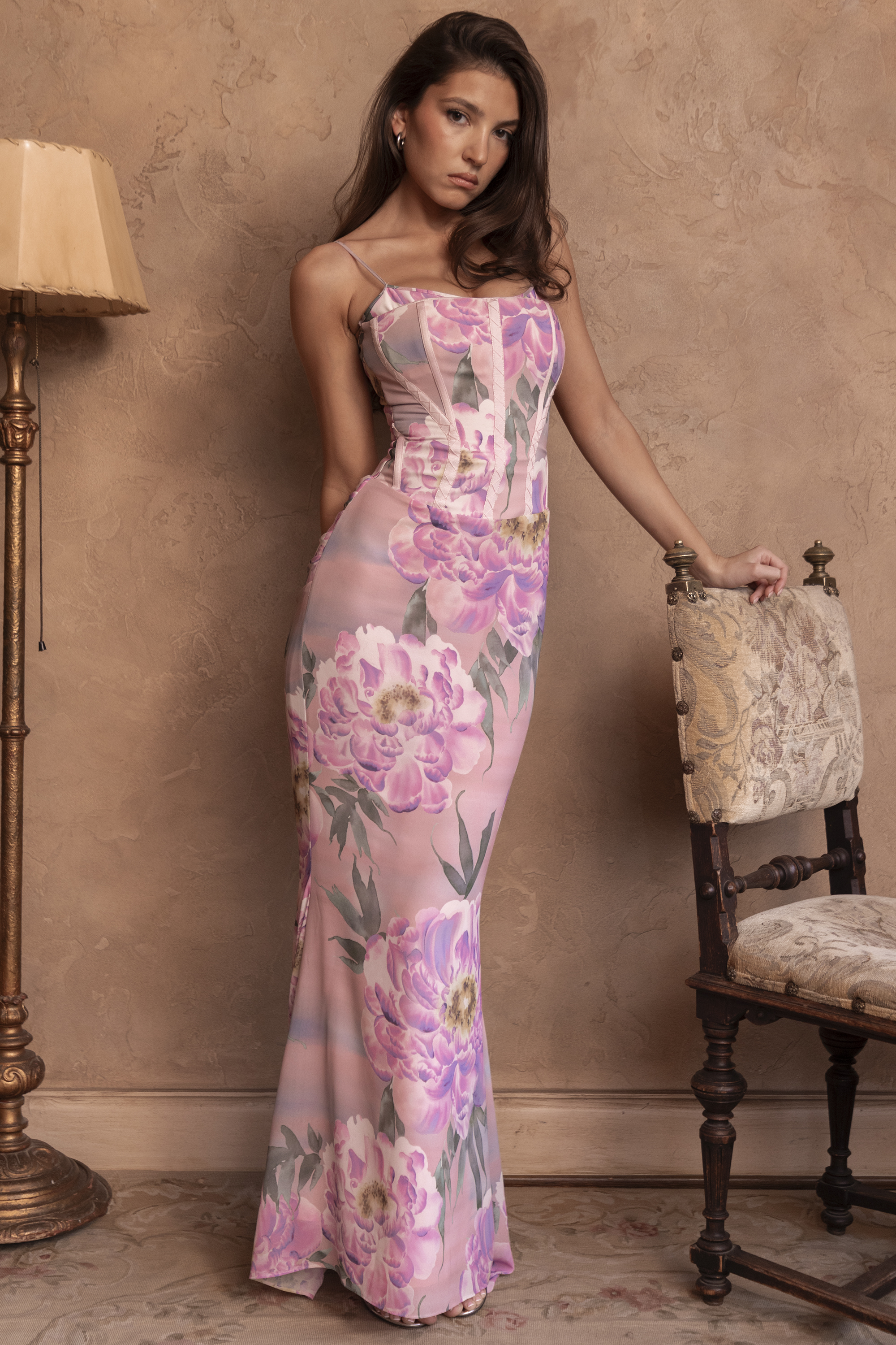 Antonina Pink Floral Corset Maxi Dress - luluinthesky