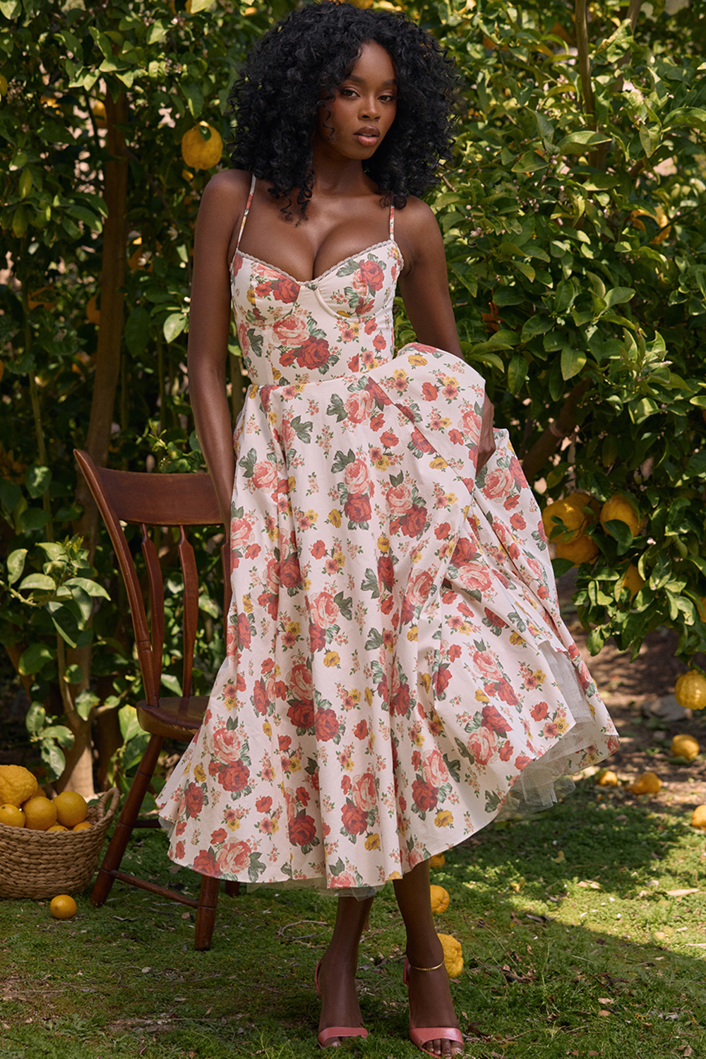 Mademoiselle Italian Rose Print Tulle Midi Dress - luluinthesky
