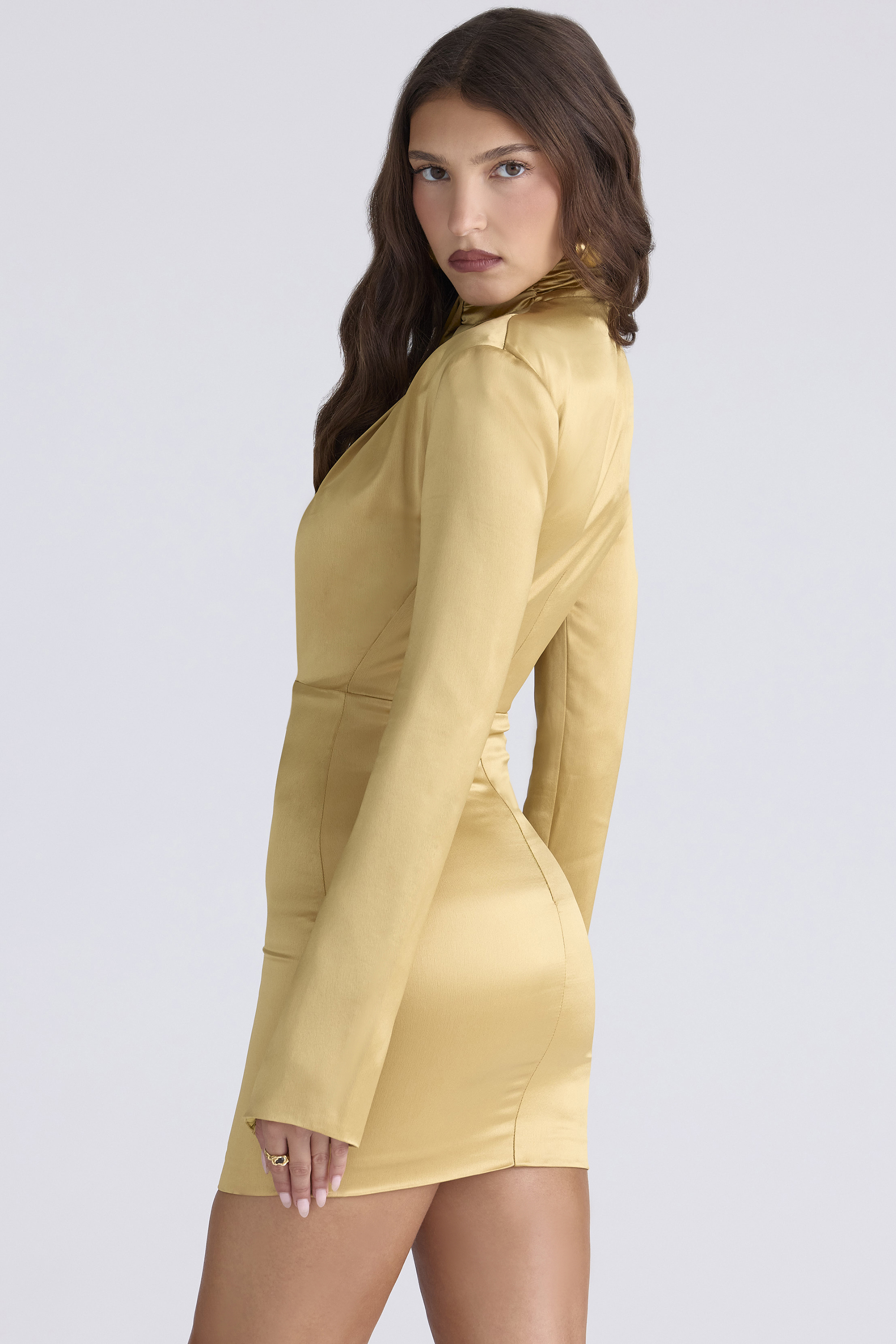 Amala Gold Long Sleeve Satin Mini Dress - luluinthesky