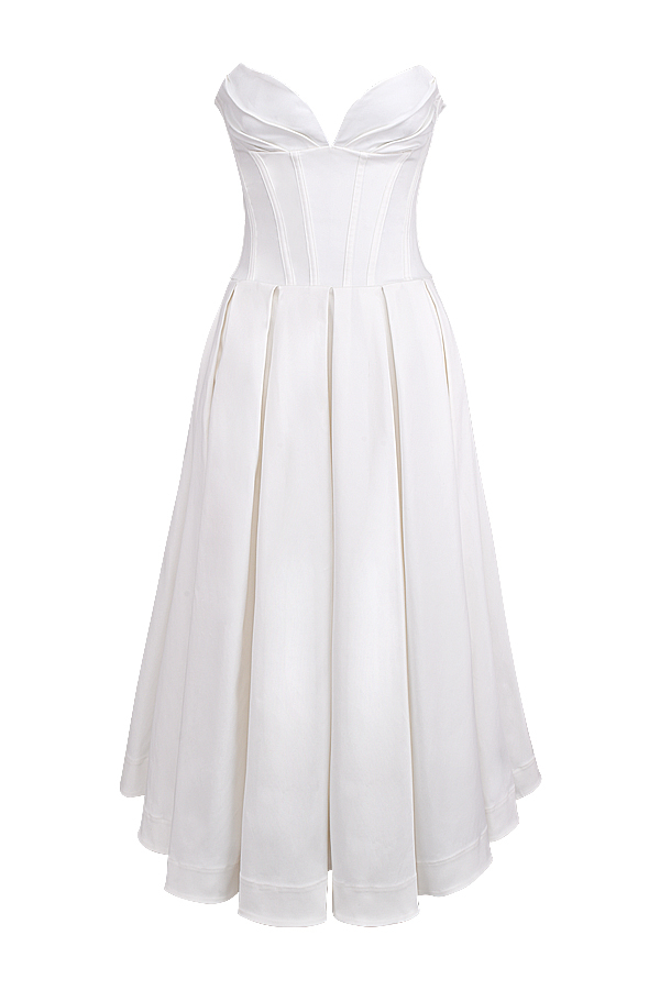 Lady White Strapless Midi Dress - luluinthesky