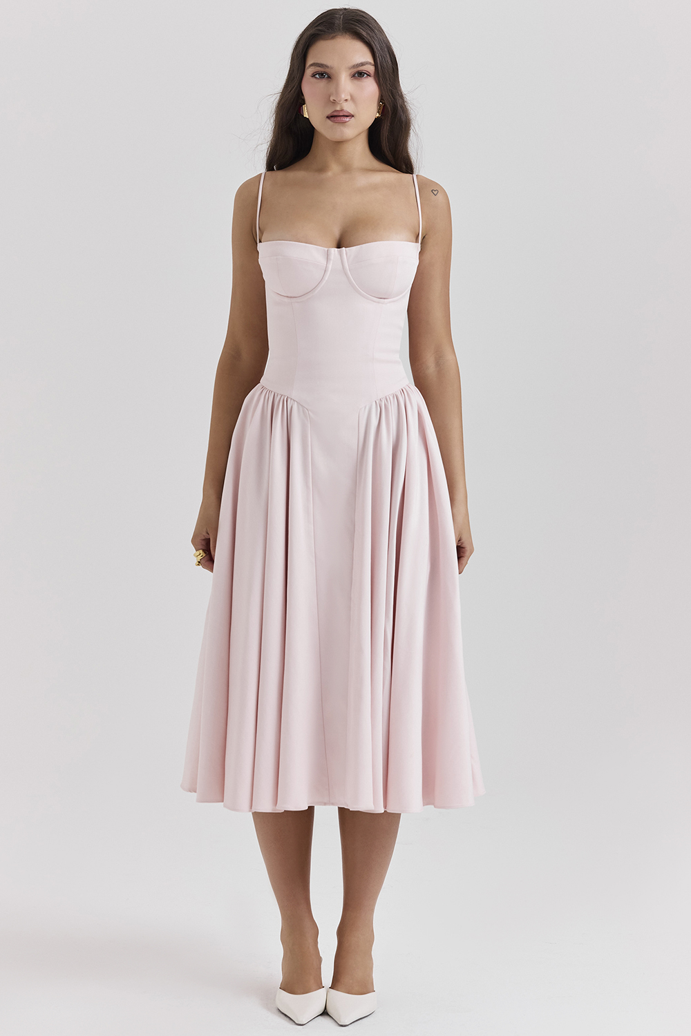 Samaria Ballerina Pink Twill Corset Midi Dress - luluinthesky