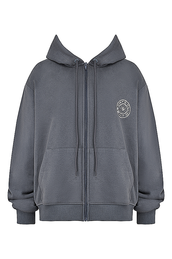 Mirage Slate Cotton Fleece-Back Zip Through Hoodie - luluinthesky