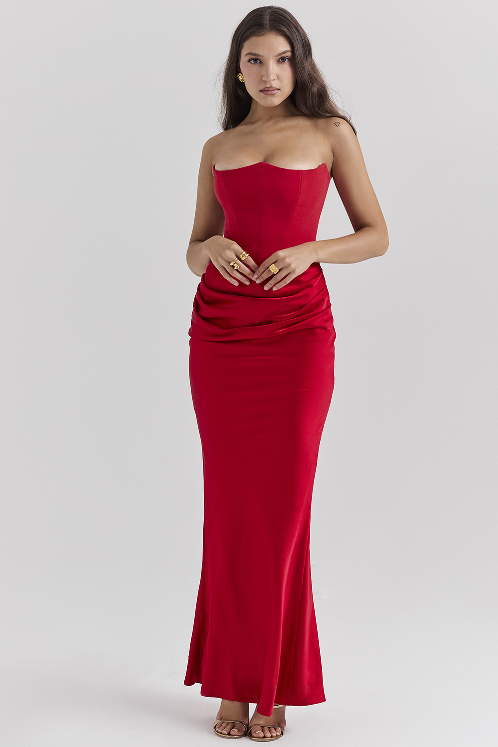 Persephone Scarlet Strapless Corset Maxi Dress - luluinthesky