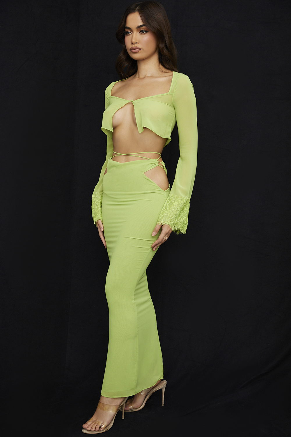 Madeline Lime Green Georgette Maxi Skirt - luluinthesky