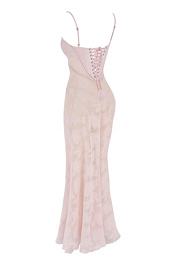 Seren Soft Pink Floral Lace Back Maxi Dress - luluinthesky