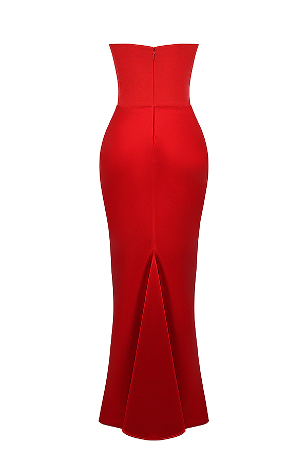 Persephone Scarlet Strapless Corset Maxi Dress - luluinthesky