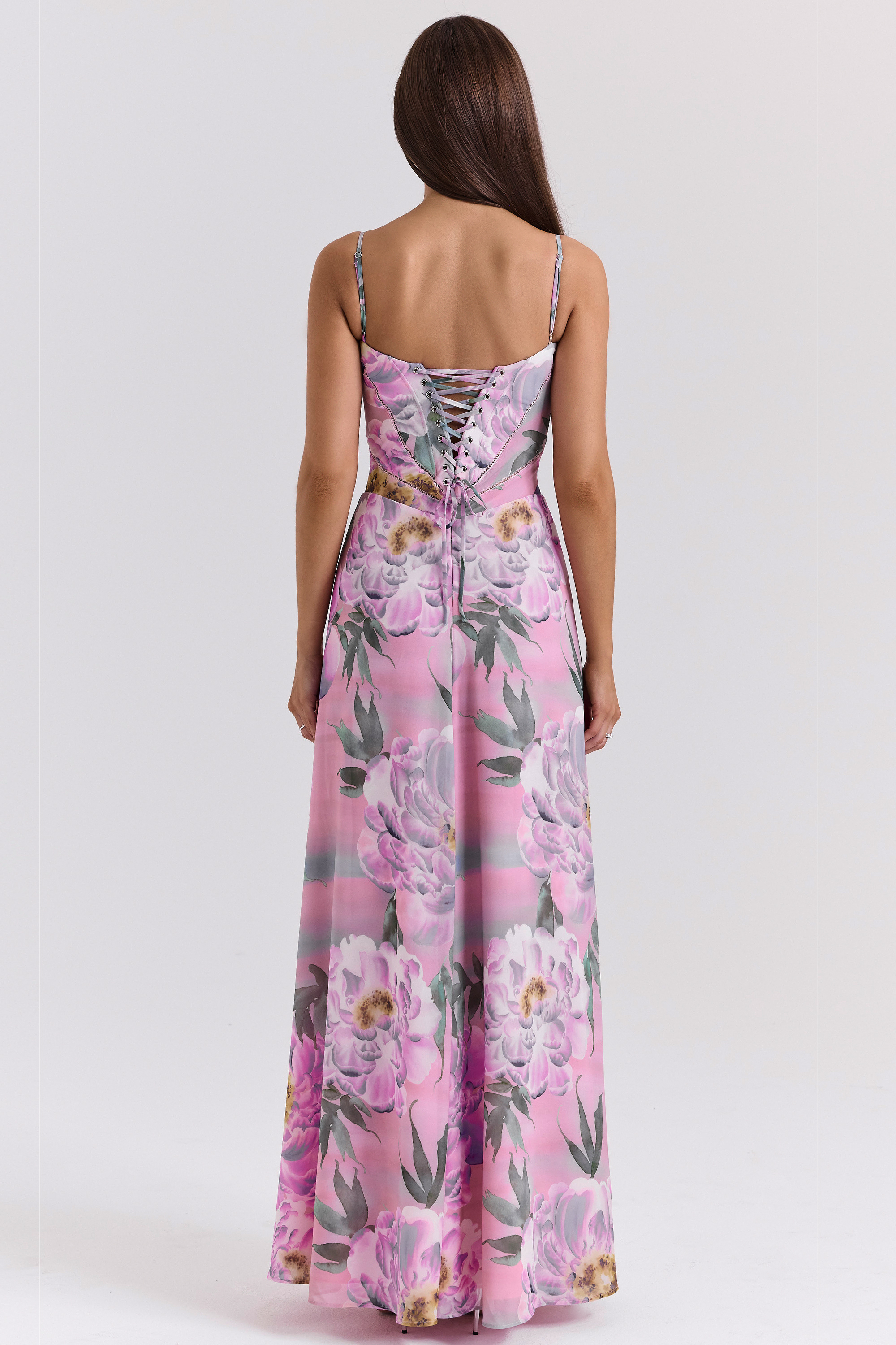 Seren Pink Floral Print Lace Back Maxi Dress - luluinthesky