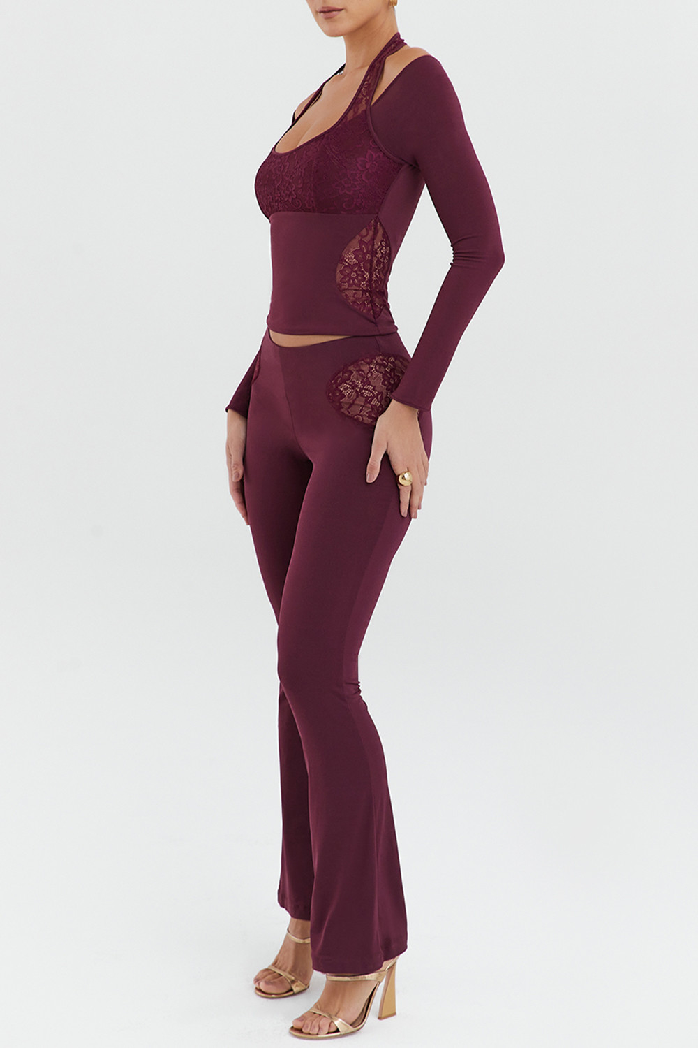 Mistress Rocks Black Cherry Lace Trim Trousers - SALE - luluinthesky