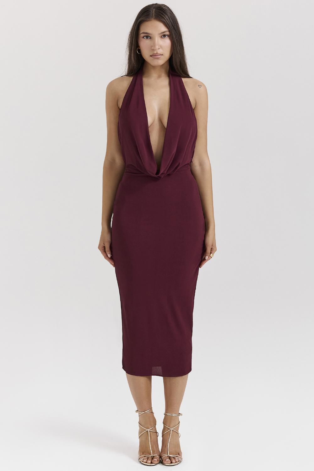 Florentina Merlot Draped Midi Dress - luluinthesky