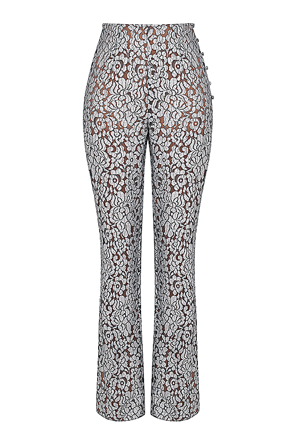 Mara Silver Metallic Lace Trousers - luluinthesky