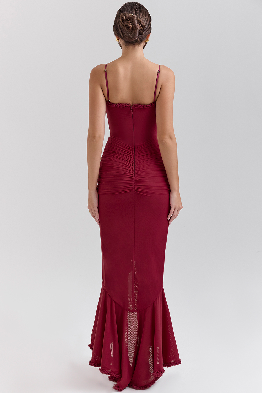 Gabbi Wine Ruffled Front Gown - luluinthesky