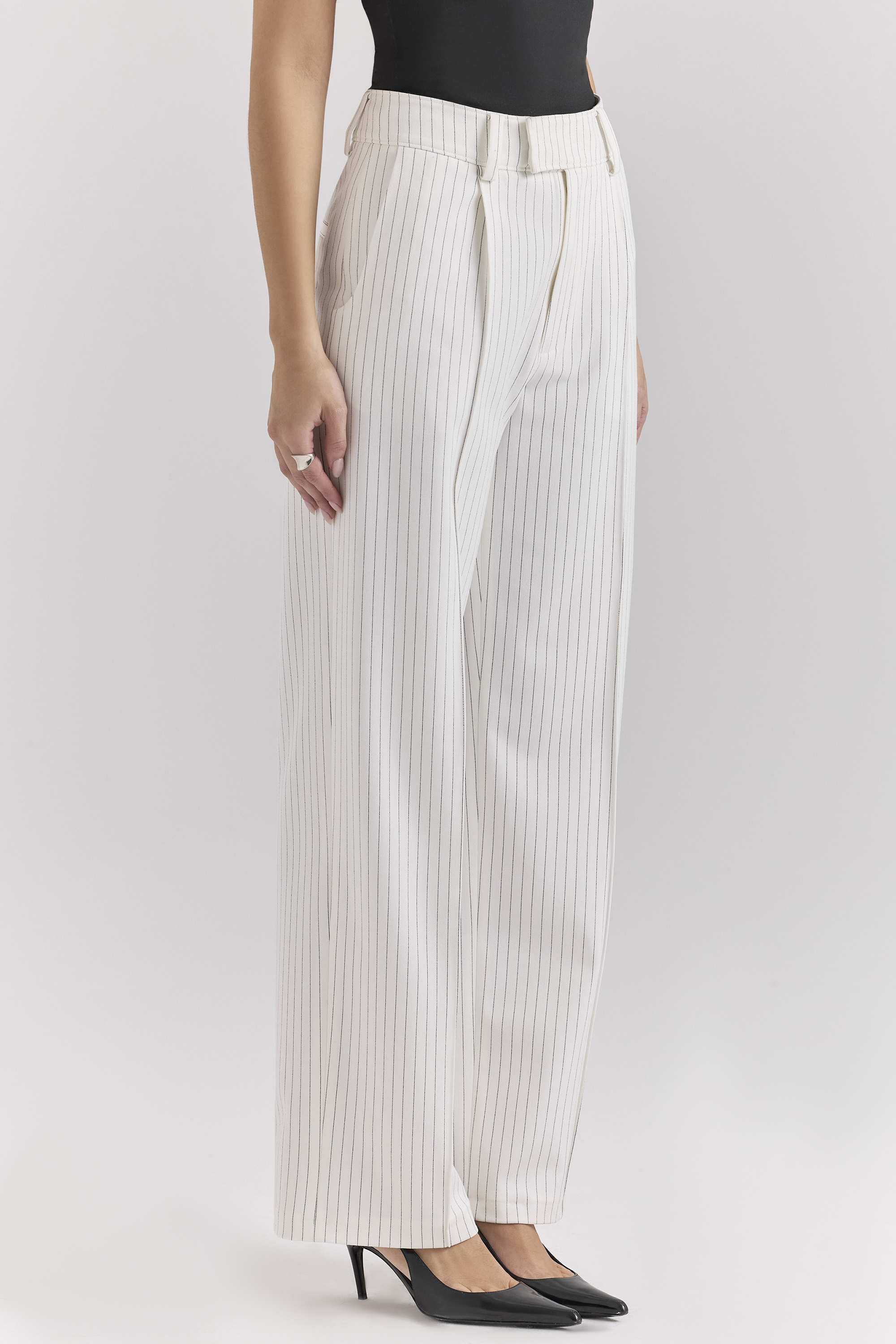Hayden White Pinstripe High Waist Tailored Trousers - luluinthesky