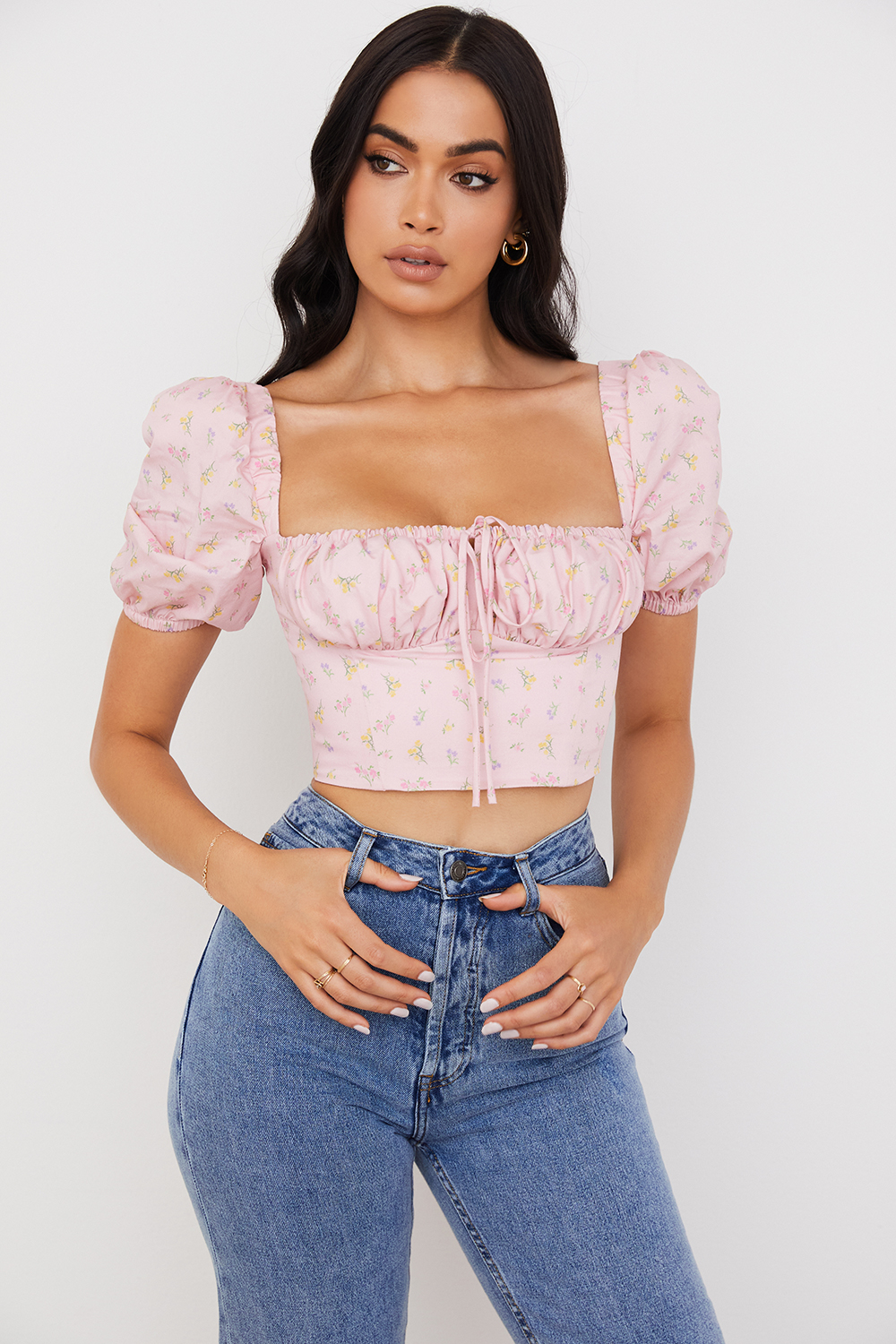 Arianna Pink Floral Puff Sleeve Corset - luluinthesky