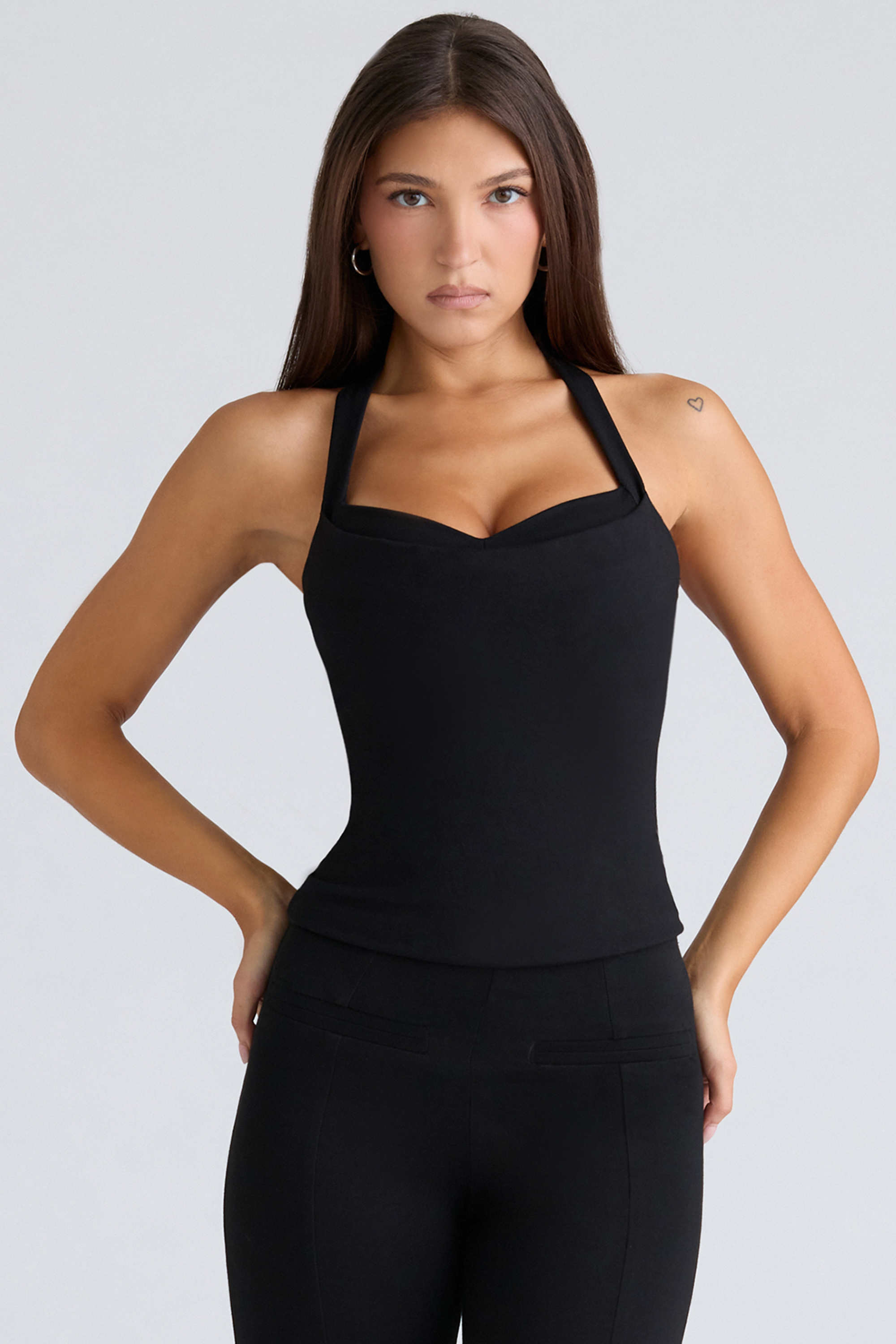 The Peekaboo Black Halter Neck Corset Top - luluinthesky