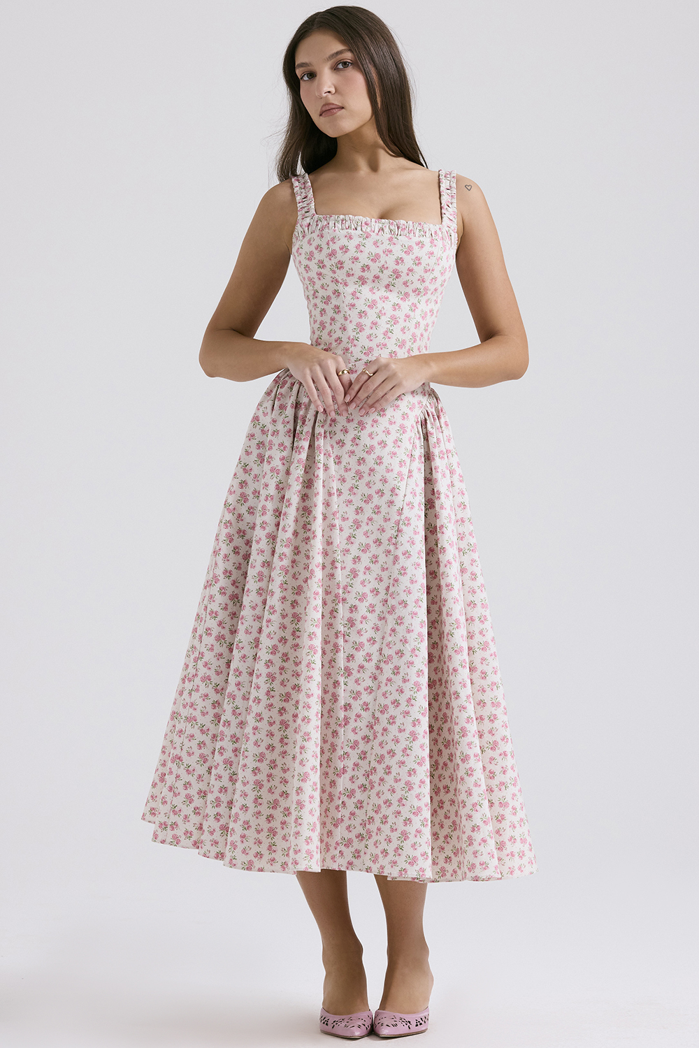 Dorothy White Rosebud Print Cotton Midi Sundress - luluinthesky