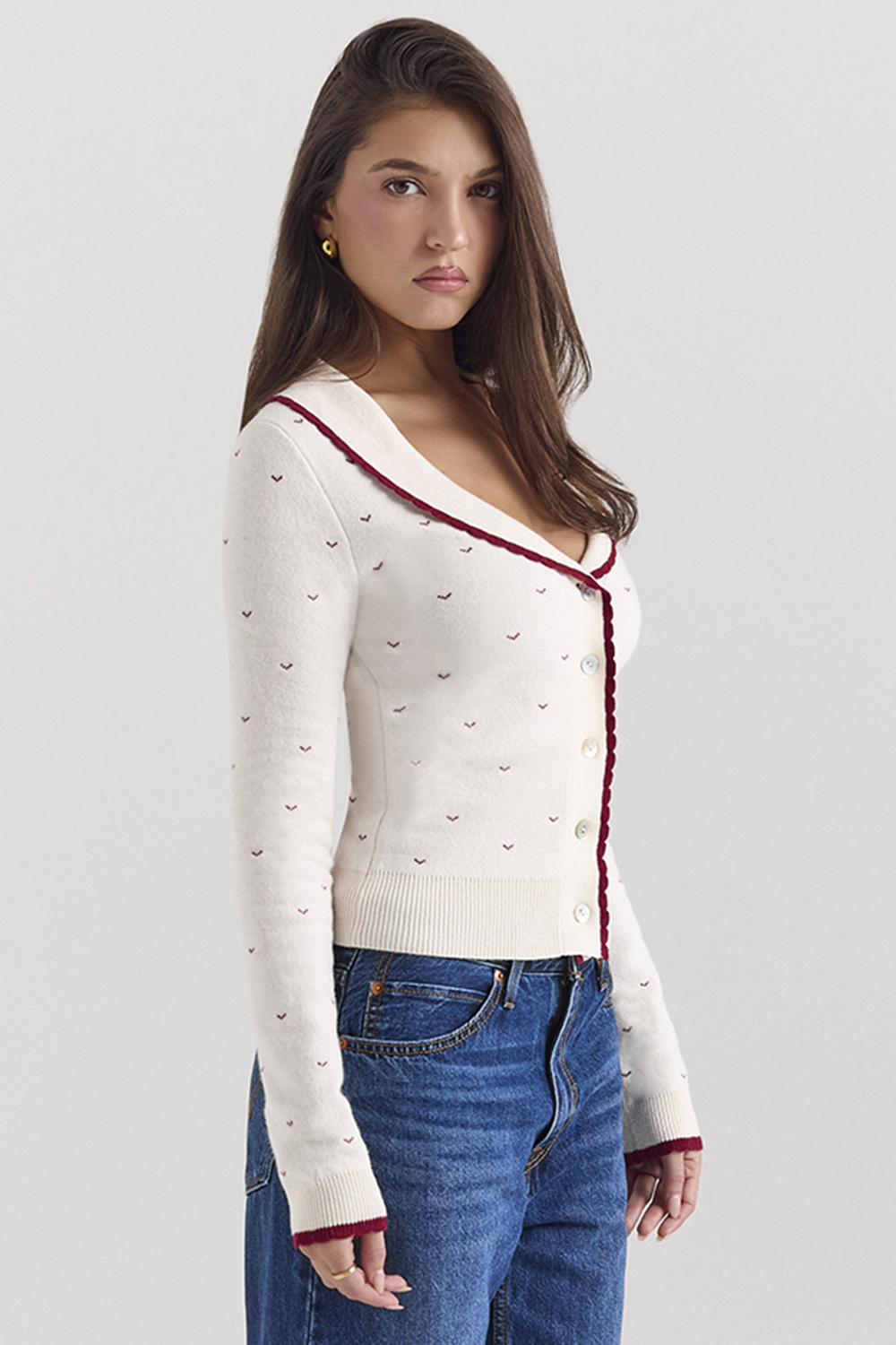 Marla Ivory Cashmere Blend Trimmed Cardigan - luluinthesky