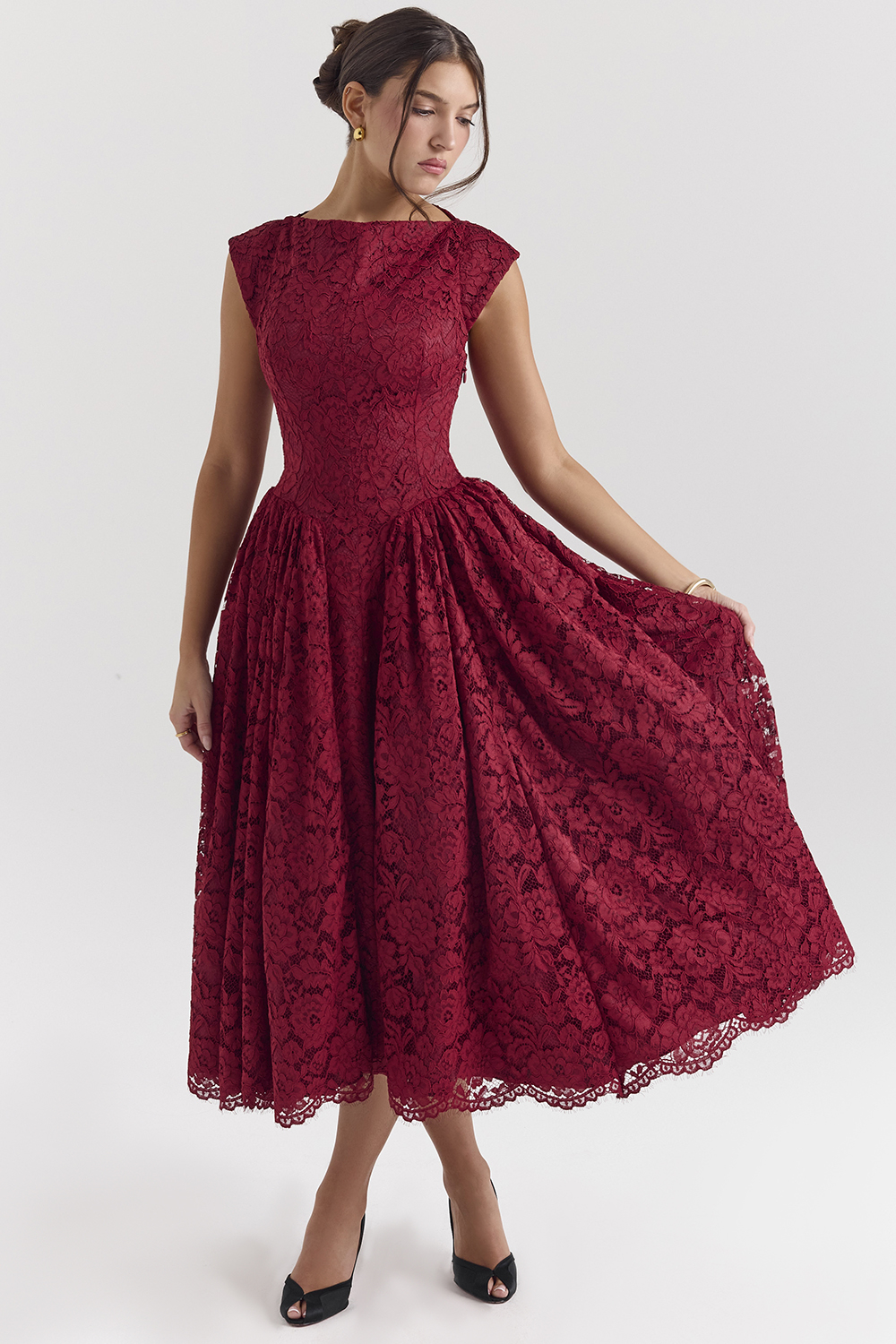 Debutante Berry Lace Backless Midi Dress - luluinthesky