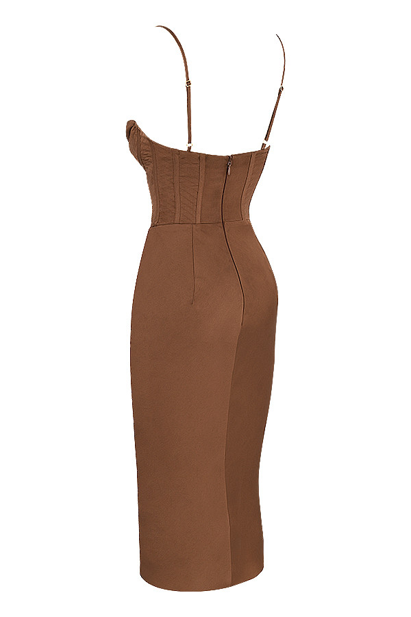 Myrna Chocolate Satin Corset Slip Dress - luluinthesky