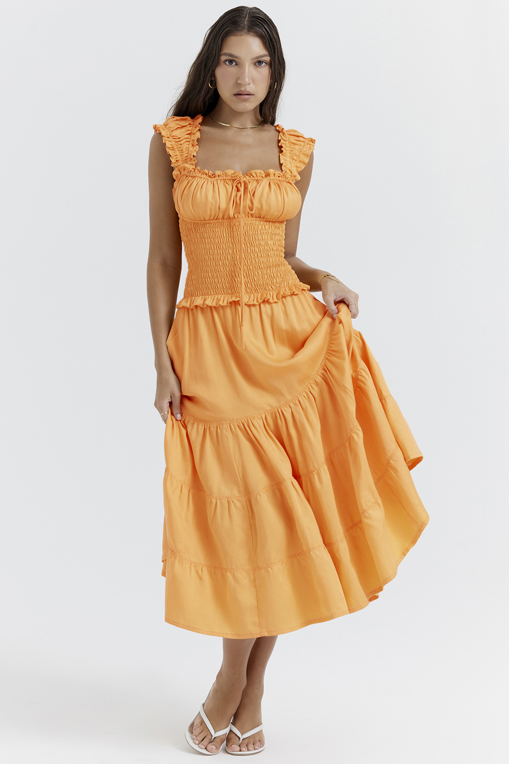 Phedra Tangerine Shirred Sundress - luluinthesky