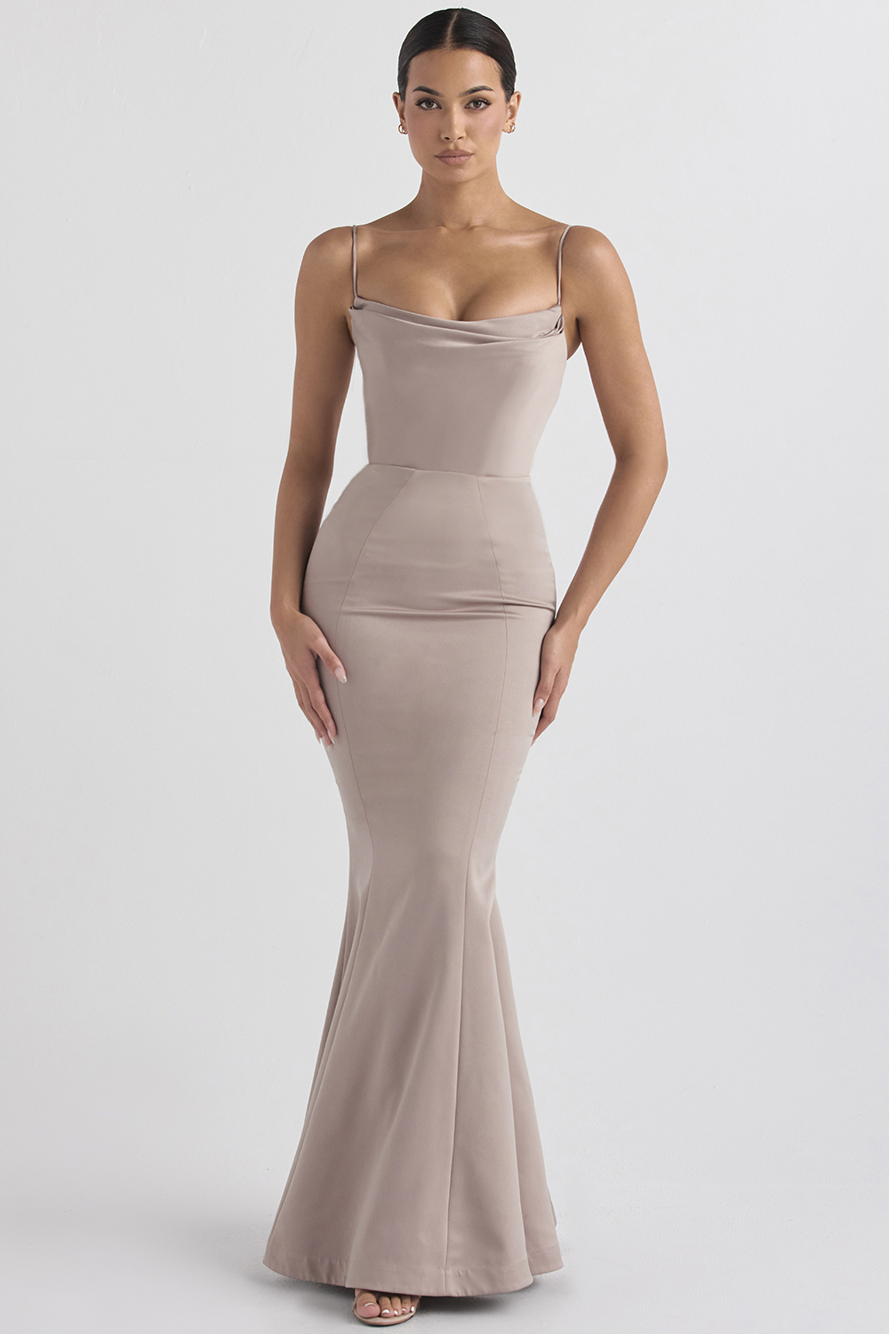 Violette Mushroom Satin Fishtail Gown - luluinthesky