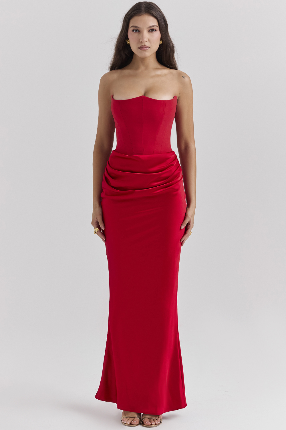 Persephone Scarlet Strapless Corset Maxi Dress - luluinthesky