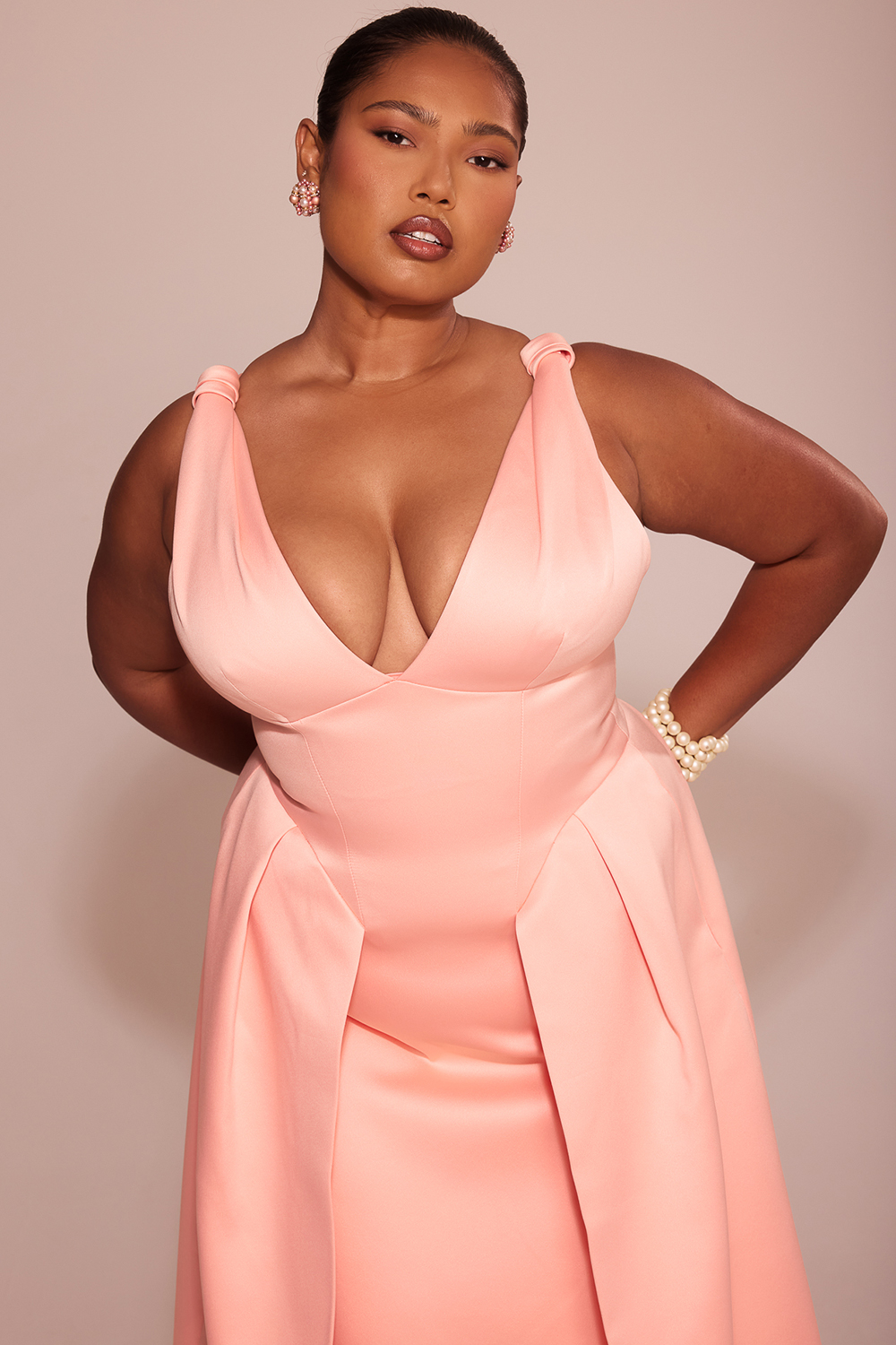 Paloma Peach Satin Pleated Midi Dress - SALE - luluinthesky