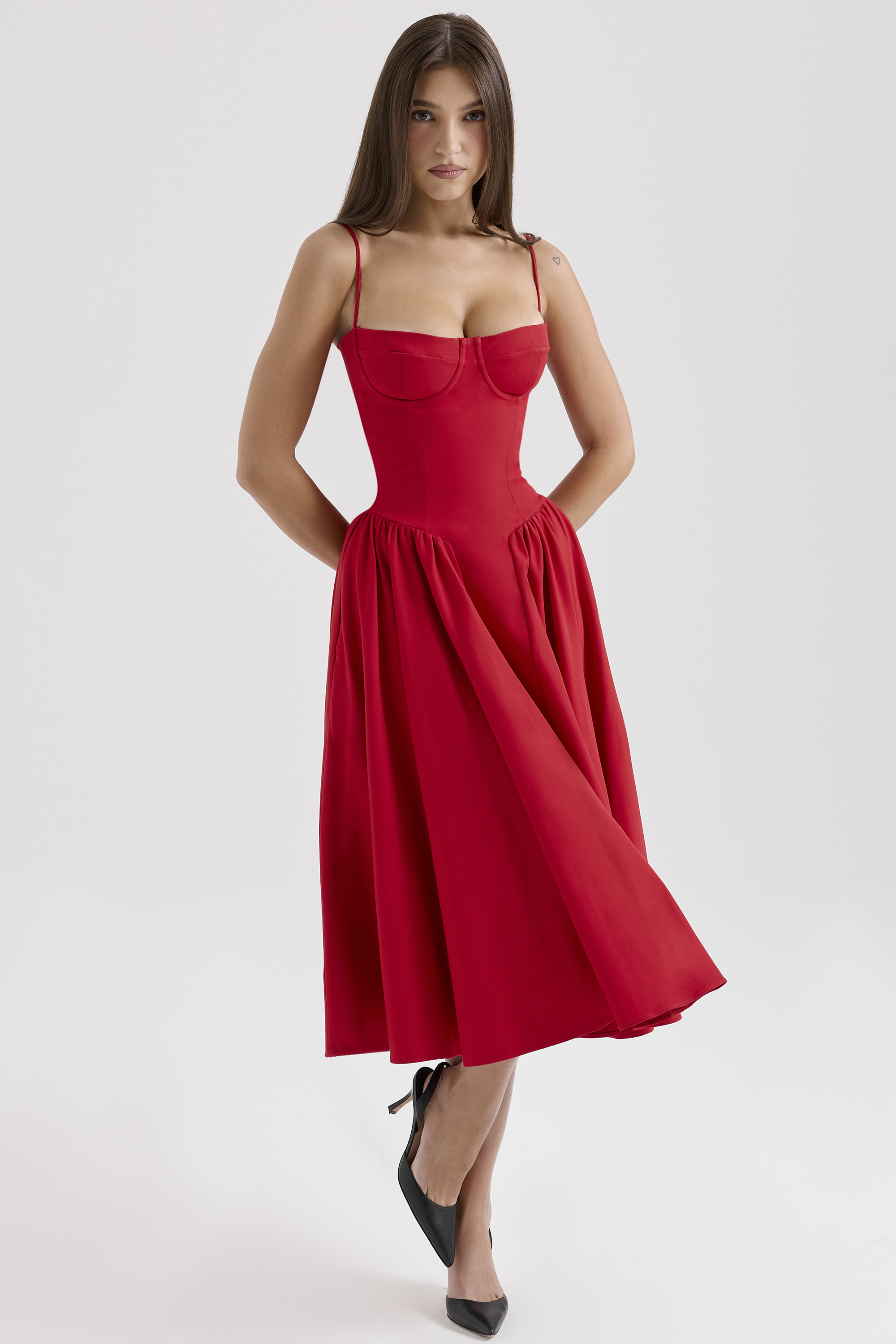 Samaria Red Gathered Midi Dress - luluinthesky