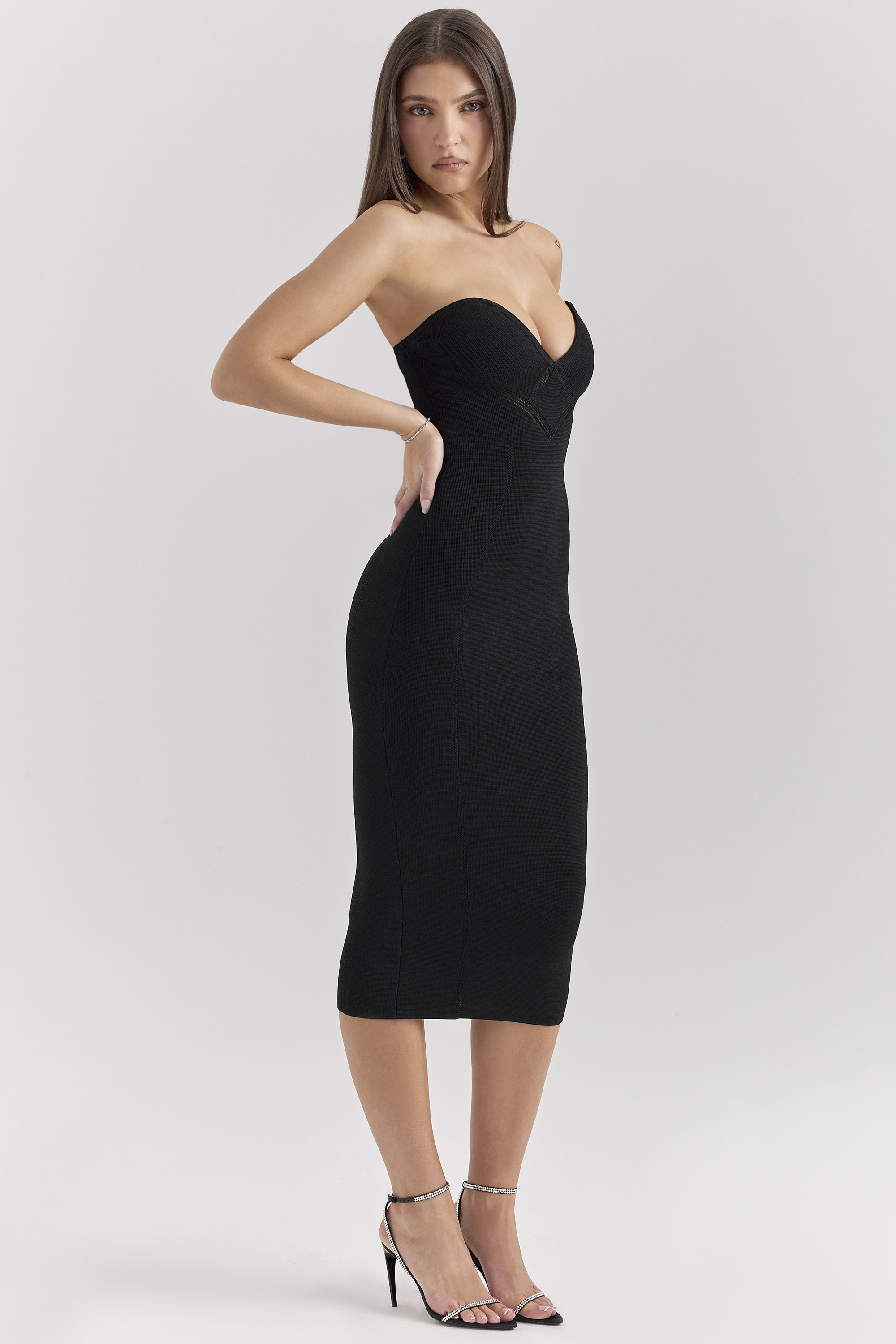 Magdalena Black Strapless Midi Dress - SALE - luluinthesky