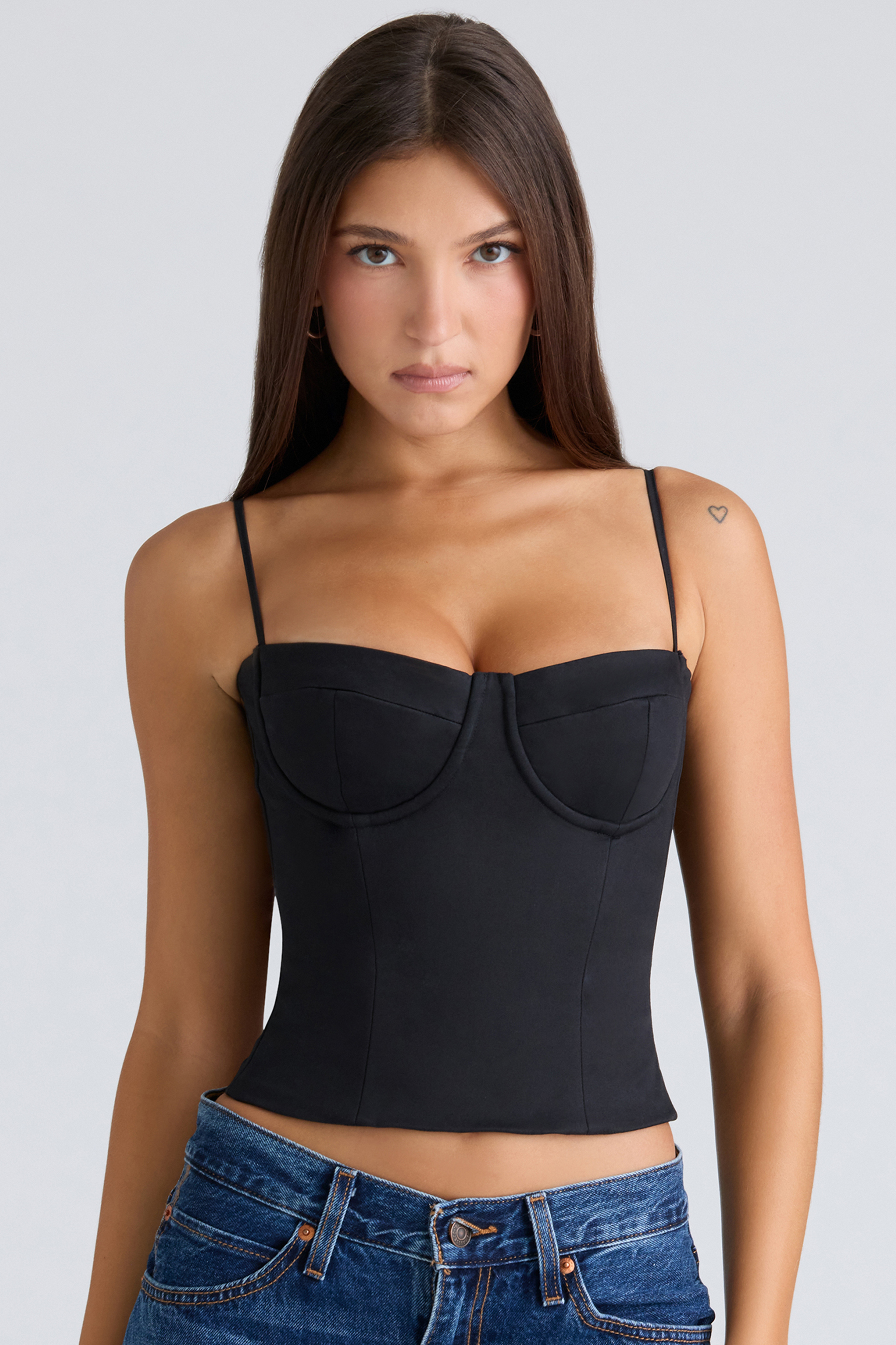Samaria Black Stretch Twill Cupped Corset Top - luluinthesky