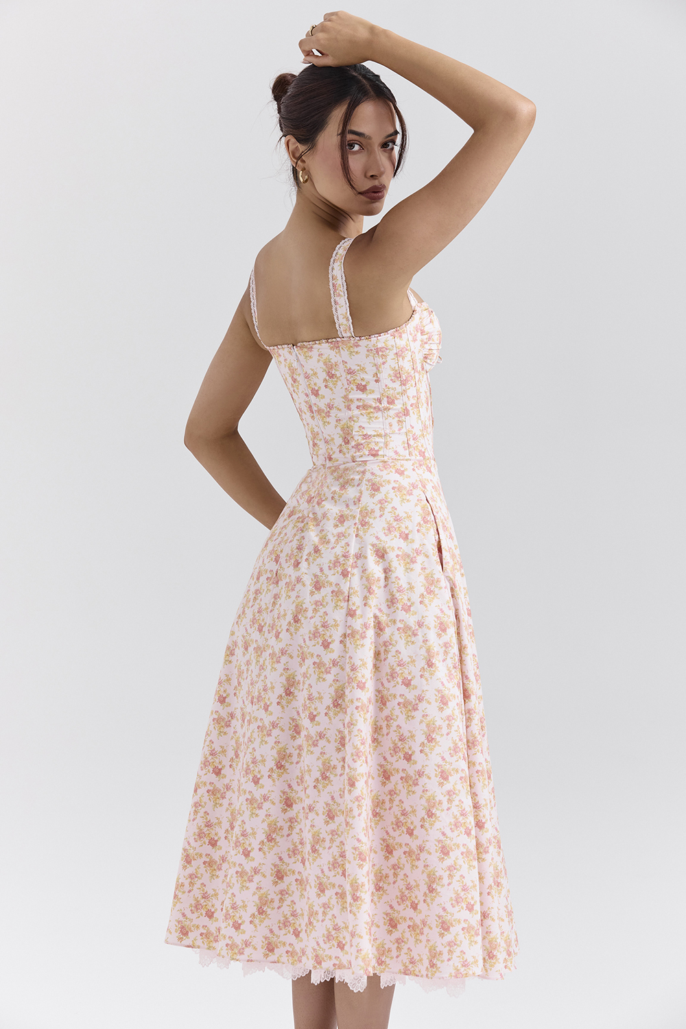 Rosalee Peach Poppy Print Cotton Bustier Sundress - luluinthesky
