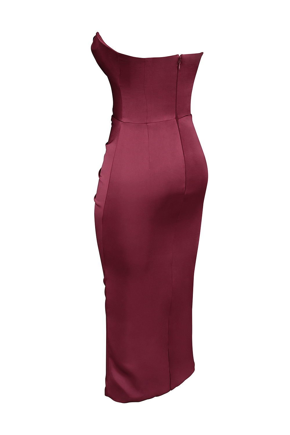 Santana Berry Satin Strapless Midi Dress - luluinthesky