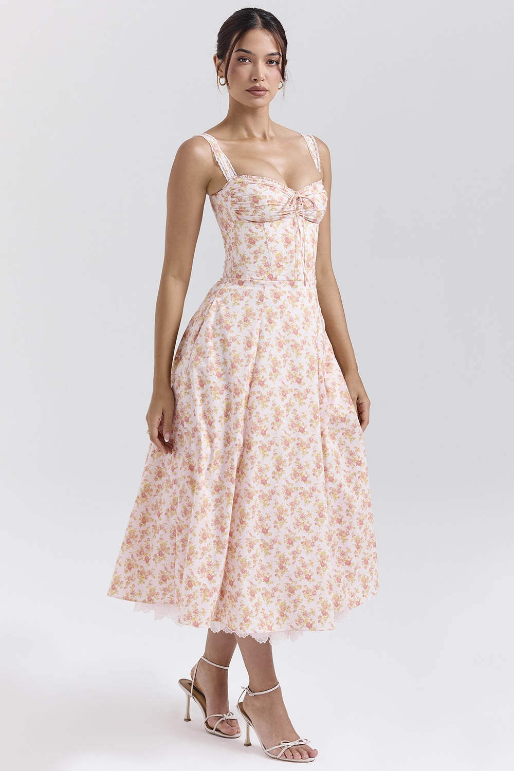 Rosalee Peach Poppy Print Cotton Bustier Sundress - luluinthesky