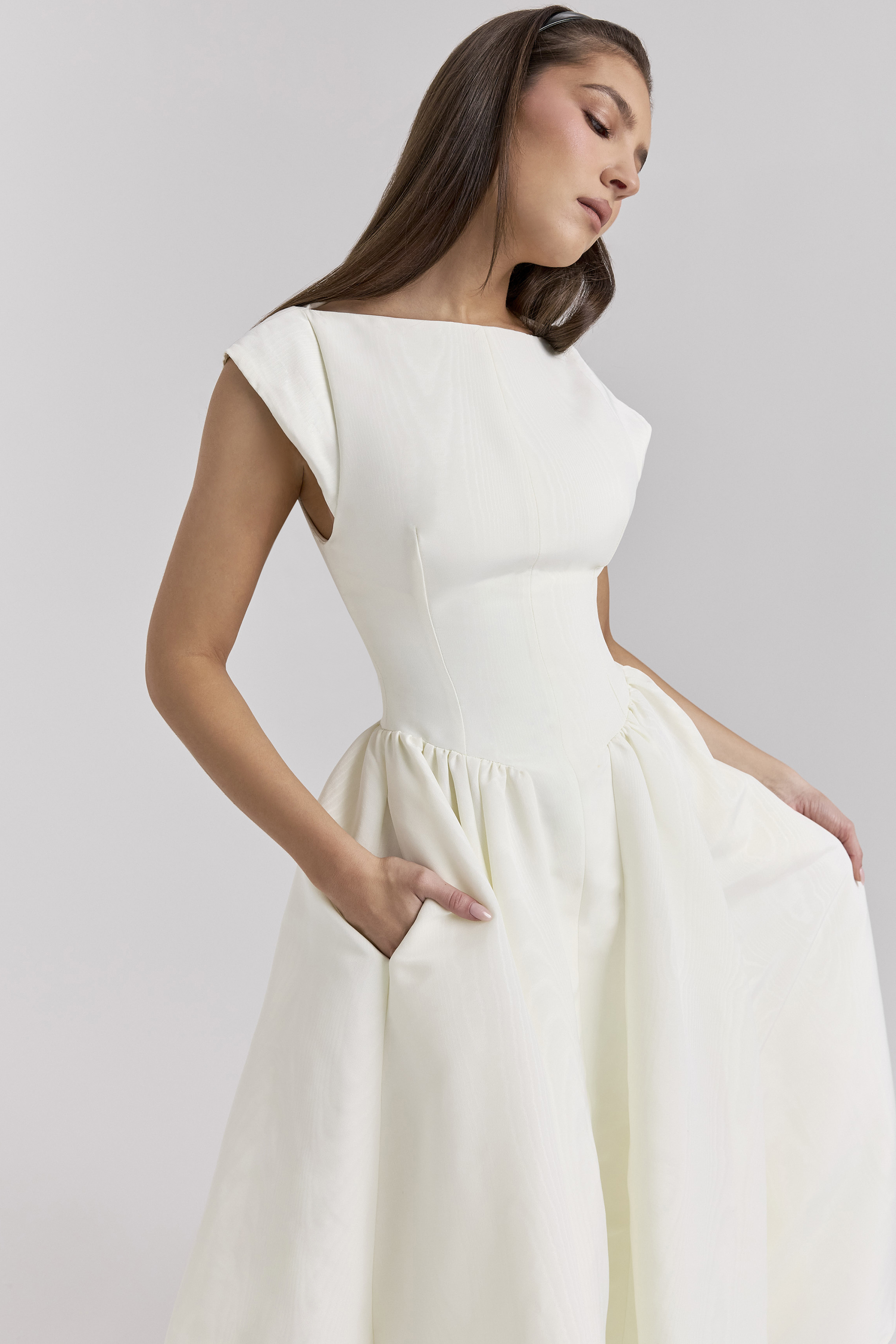 Debutante Ivory Moire Satin Midi Dress - luluinthesky