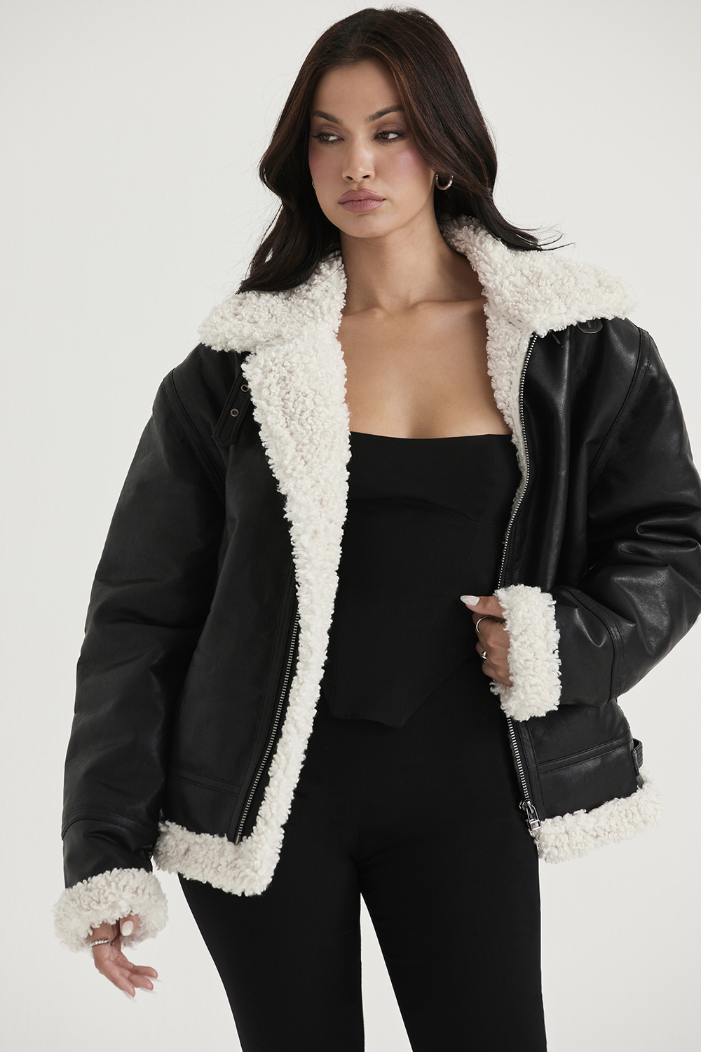 Madden Black Vegan Shearling Aviator Jacket - luluinthesky