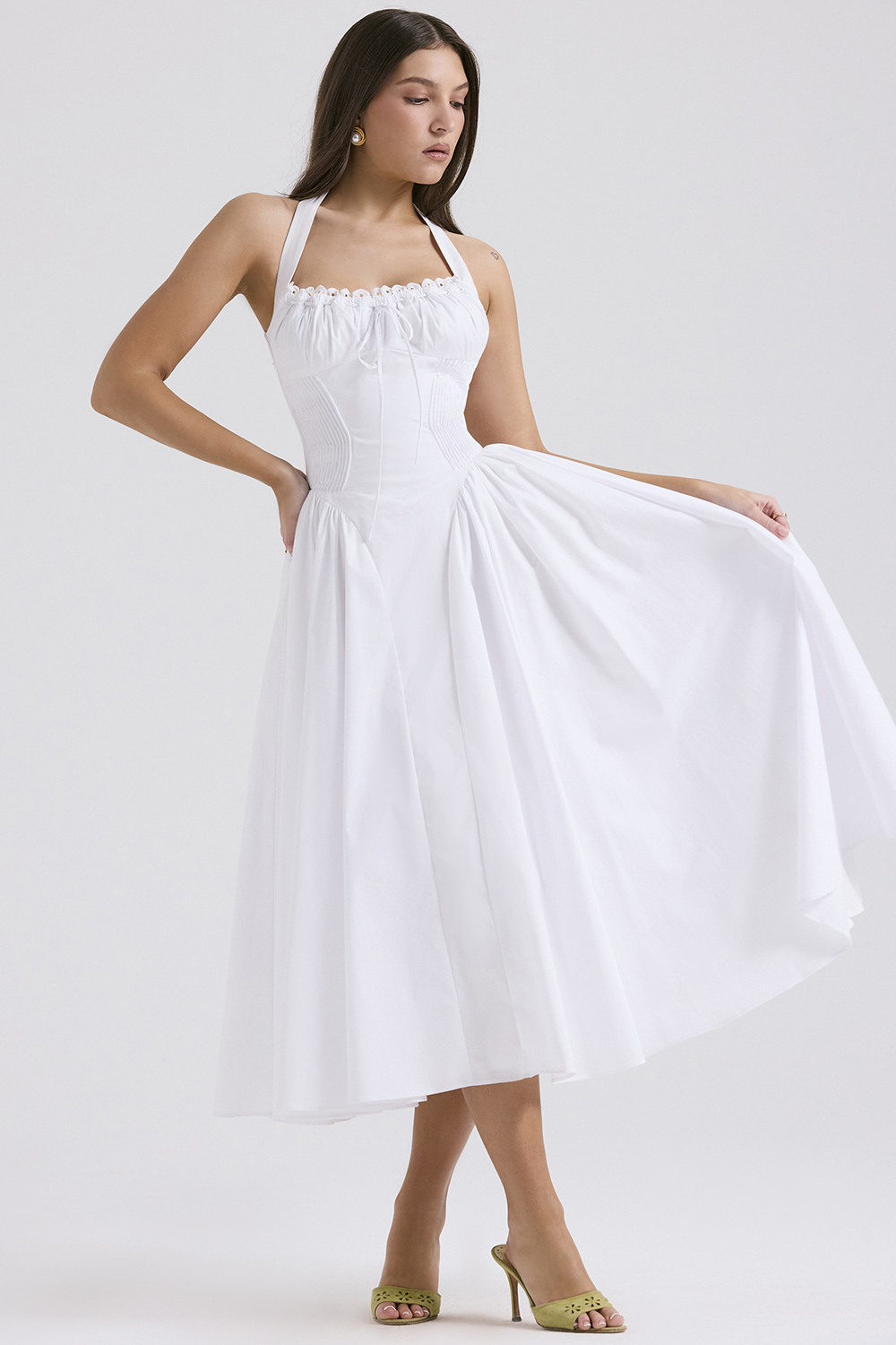 Adabella White Cotton Halter Sundress - luluinthesky