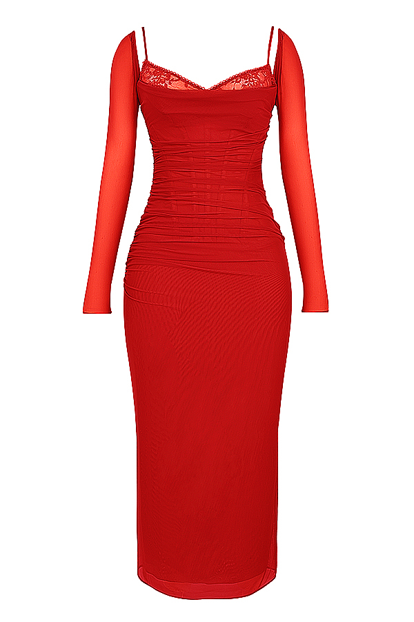 Katarina Scarlet Long Sleeve Maxi Dress - luluinthesky