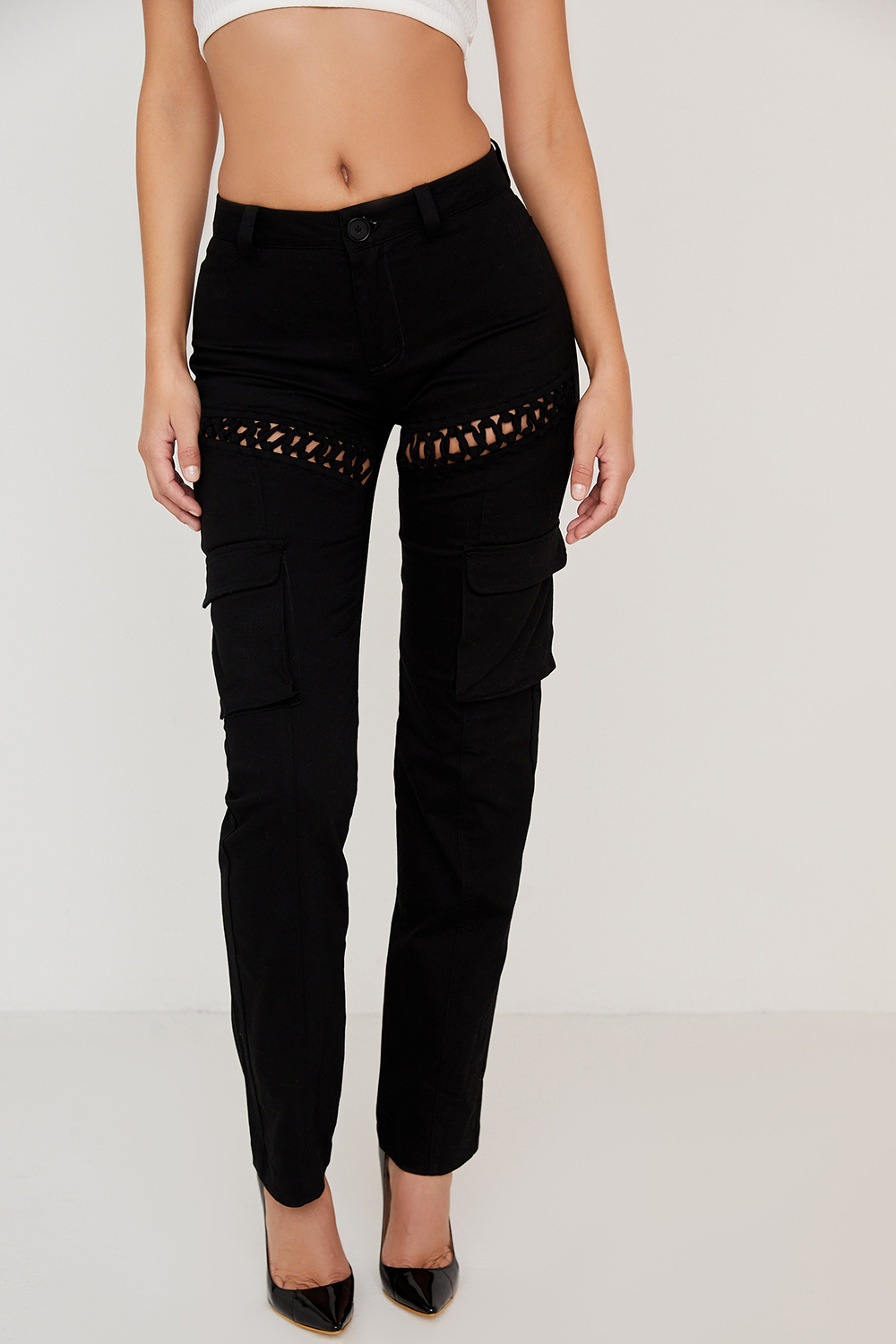 Breanna Black Lace Up Cargo Trousers - luluinthesky