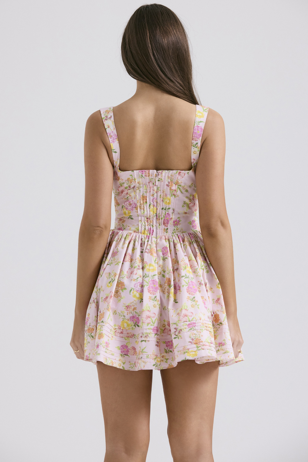 Natassia Pink Meadow Print Cotton Mini Dress - luluinthesky