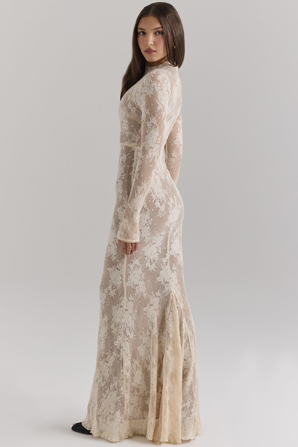 Isoline Peach Lace Maxi Dress - luluinthesky