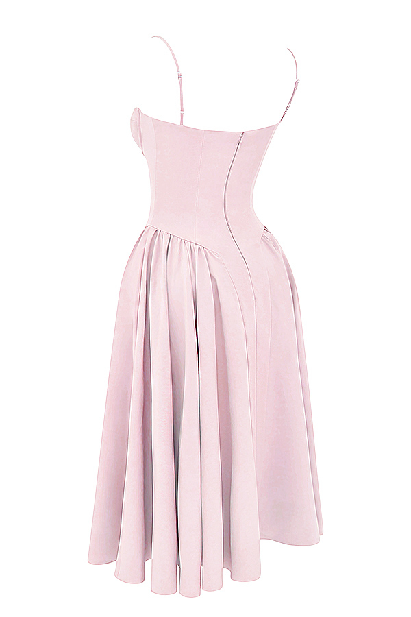 Samaria Ballerina Pink Twill Corset Midi Dress - luluinthesky
