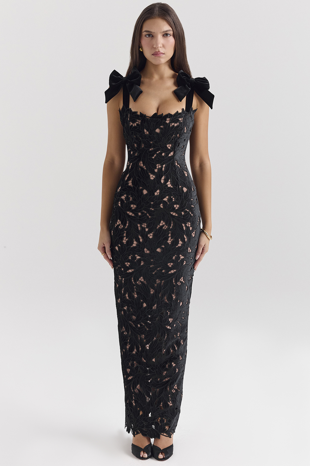 Tiff Black Velvet Lace Maxi Dress - luluinthesky