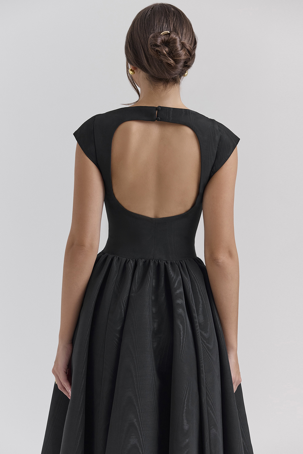 Debutante Black Moire Satin Backless Midi Dress - luluinthesky