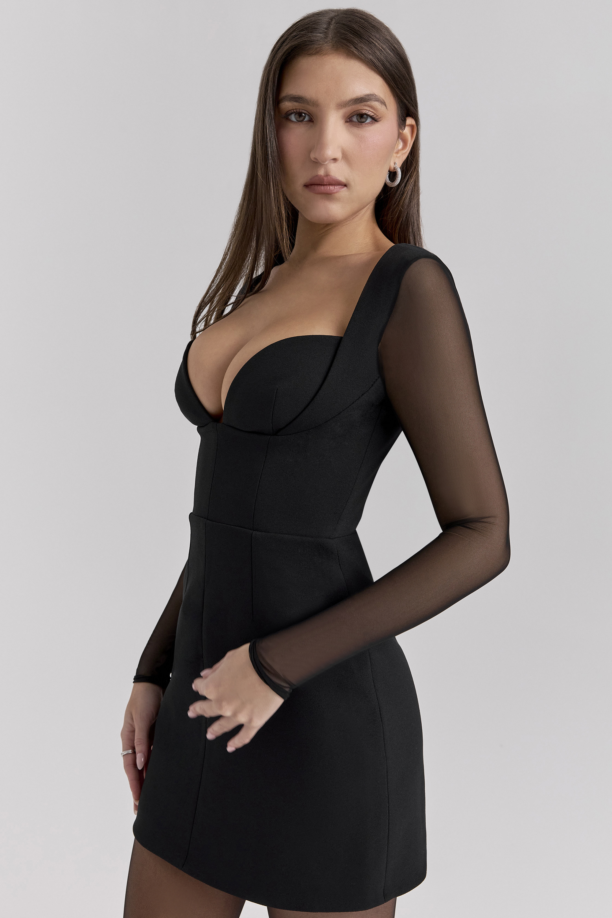 Angelie Black Stretch Crepe Plunge Mini Dress - luluinthesky