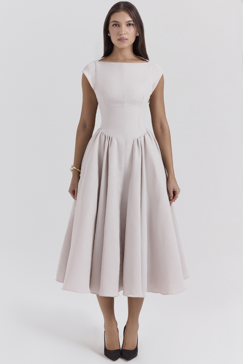 Debutante French Dove Moire Satin Backless Midi Dress - luluinthesky